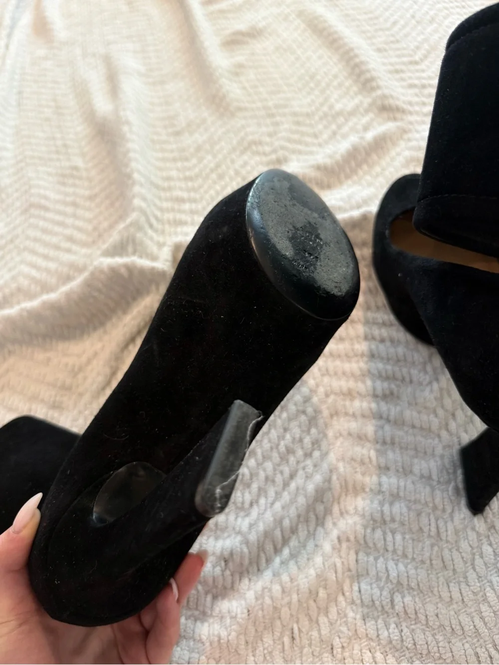 Celine Black Suede Platform Pumps with Buckle Ankle Cuffs